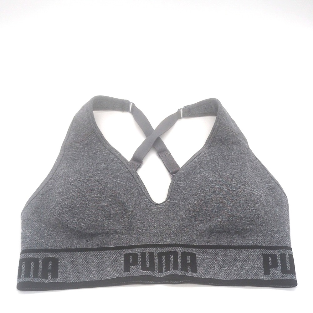 Puma Sports‎ Bra Womens Gray S Racerback Lightly Padded Pullover Stretch Comfort